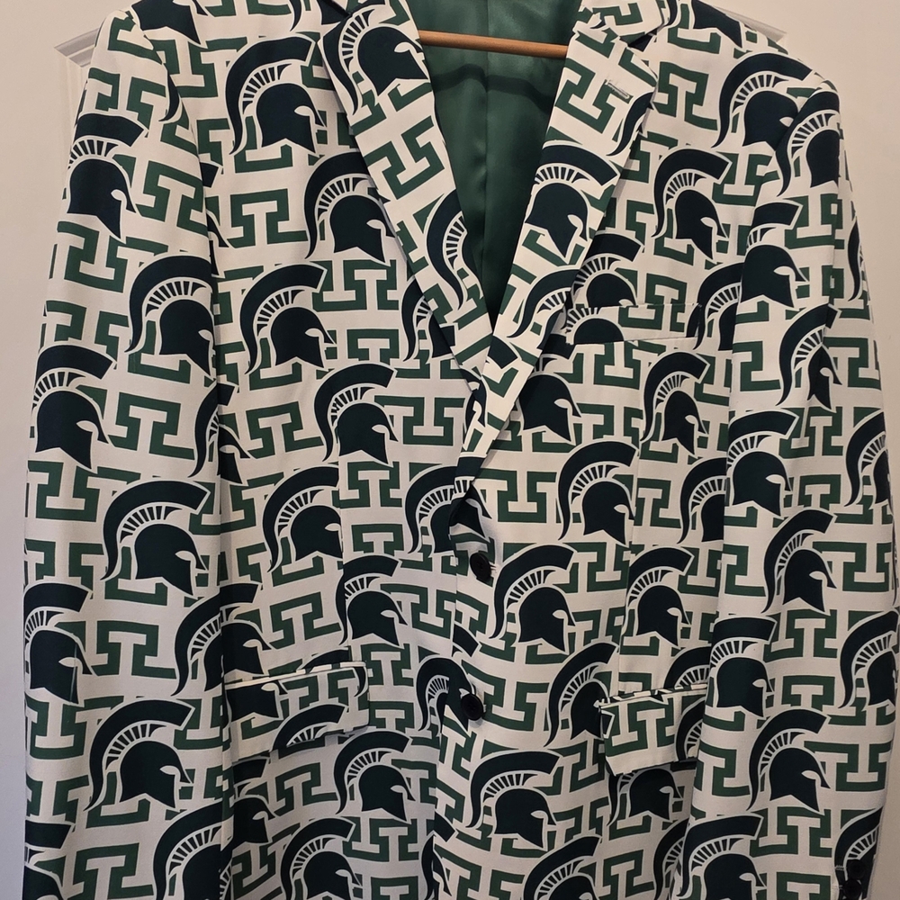 Green & White Printed Sport Coat - Unbranded
